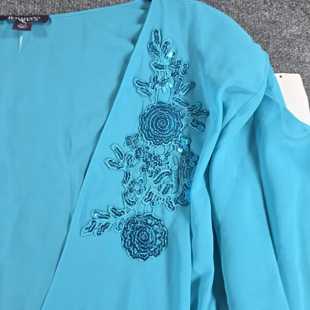 Roaman's Women 40W Turquoise 2 Piece Dress Duster Sequin Embroidered Plus Size